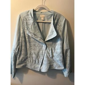 Chicos Lazer Cut Suede Blue Moto Jacket Size 1 / Medium